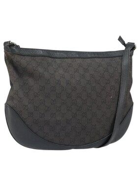 Authentic GUCCI GG Canvas Shoulder Bag Black Silver 272380
